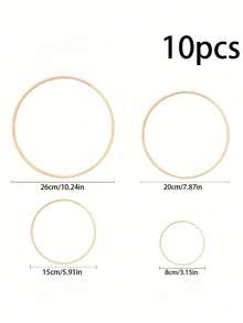 10 个圆形木竹编织环、用于悬挂装饰的手工花环底座、家居装饰派对花环、DIY 捕梦网材料、墙面装饰工艺品、悬挂派对装饰、家居工艺装饰木环、婚礼花环装饰（款式随机发货） - 米色 - 查看 3