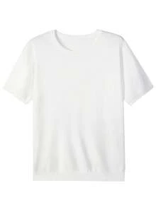 Men's Solid Color Crew Neck Short Sleeve Casual Knit Top - White - View 2