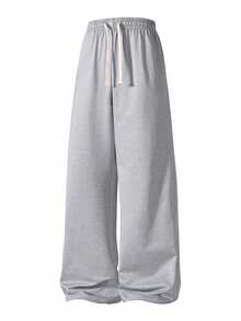 1pc Men's Loose Casual Solid Color Wide Leg Sweatpants With Drawstring Waist And Large Pockets, Suitable For Daily Walking, Work, Travel And Other Occasions - Grey - View 5