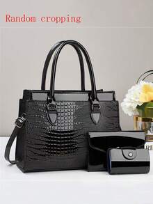 斋月礼品套装 3 件套 - 优雅时尚托特包，配有零钱包和卡夹，多功能大容量斜挎包，新款鳄鱼纹女式设计，旅行友好型单肩包/斜挎包，多功能休闲奢华大容量包 - 彩色 - 查看 1