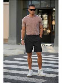 Men's Cotton Casual Classic-Fit 7" Chino Shorts Elastic Waist Daily Wear Dress Baech Summer Shorts-2025 - màu đen - Xem 7
