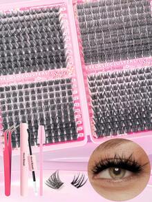 Juego de 800 piezas/576 piezas/488 piezas/200 piezas de pestañas postizas, incluye estilos 40D, 60D, 80D, 100D, 80D esponjosas, 40D naturales. El set contiene adhesivo, pinzas y cepillo para pestañas. Ligeras, impermeables, suaves y cómodas. Fáciles para principiantes. Pueden crear looks naturales a voluminosos para varias ocasiones. Se puede lograr un efecto de pestañas de salón fácilmente en casa. - Negro - Ver 3