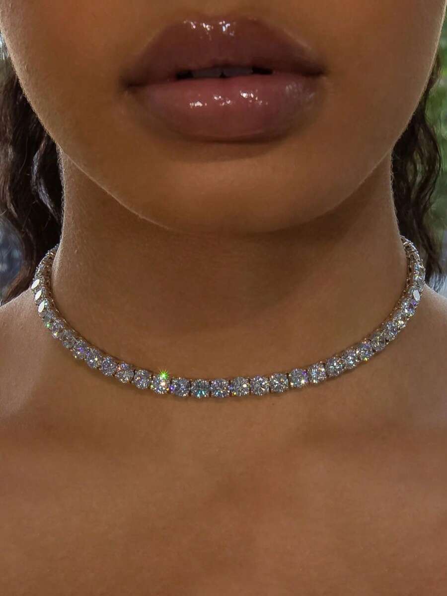 1pc Women's Rhinestone Embellished Necklace, Formal Occasion Necklace