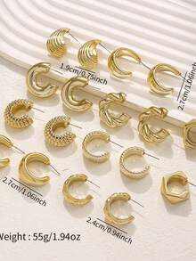 复古时尚夸张C型泪滴耳环套装个性耳环金色CCB卡耳环女士 - 金色 - 查看 7