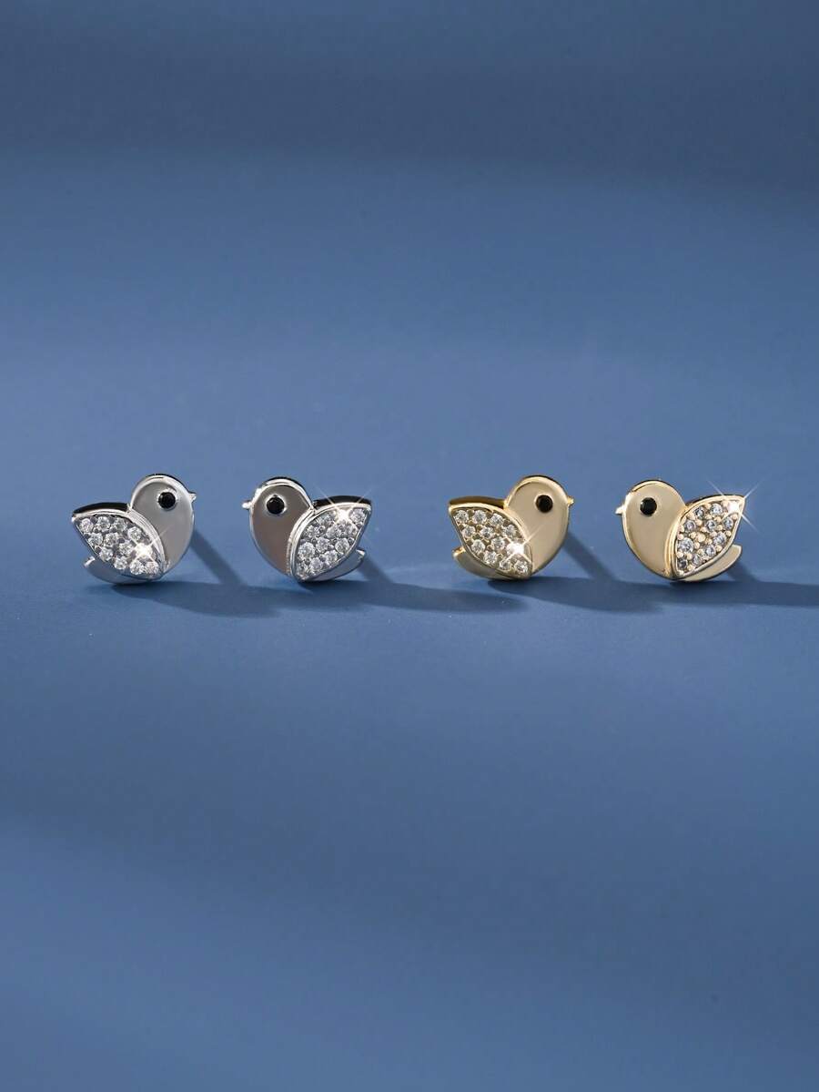 1 Pair 925 Sterling Silver Delicate Chic Versatile Niche Bird Stud Earrings For Women, Gift For Friends