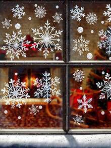 9 feuilles - Ensemble de décorations adhésives de flocons de neige de Noël, autocollants de fenêtre thème Noël blanc, autocollants de fenêtre de flocons de neige d'hiver pour fête, décorations de fenêtre de Noël, autocollants et décalcomanies de fenêtre d'hiver, décorations de Noël pour bureau et intérieur