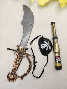 Set da 3 pezzi di accessori da pirata (coltello realistico, cannocchiale, benda per occhio) adatti per servizi fotografici, feste in costume, palcoscenico, giochi di Ognissanti