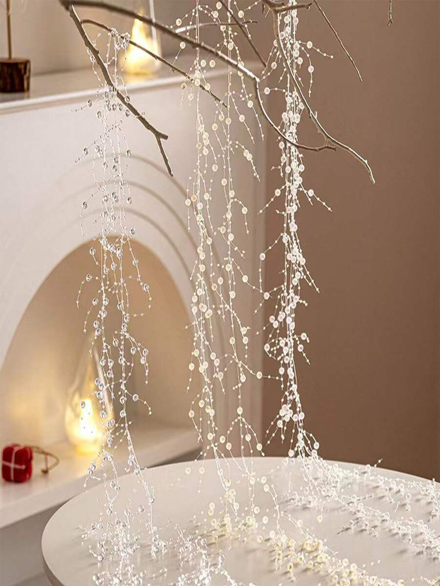 1条150厘米北欧水晶珍珠串珠圣诞装饰花环，DIY圣诞树装饰，透明雪花星形挂饰，家居装饰，圣诞装饰，房间装饰，冬季圣诞装饰，家居圣诞礼物，圣诞装饰