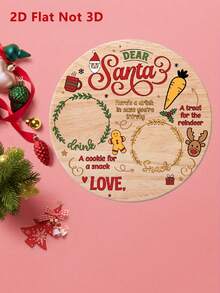 1pc 2D Santa Claus And Reindeer Wooden Round Tray, Round Christmas Snack Tray, Snack Tray, Charming Vintage Style With Gingerbread Man, Carrot, Berry And Other Patterns, Suitable For Snacks, Pastries, Fruits, Snack Tray, Perfect For Home Decoration, Seasonal Decoration, Christmas Party