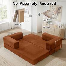 78.7" Foldable 3-Seater Fabric Sofa Bed With Square Armrests, Modular Compressible Living Room Sofa Set, Vintage Suede Comfortable Lounge Chair Sofa, Lazy Sofa (Bean Bag), And Bedroom Sleeper Sofa Bed - 橘色 - 查看 4