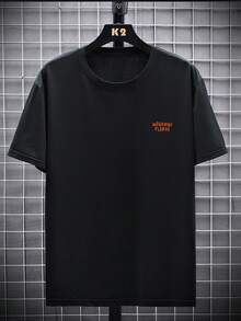 YUNCHIC Men's Casual Versatile Top, Loose Fit, Minimalist Style, Suitable For Summer, Comfortable And Not Stuffy, Creative Graphic Design, Relaxed Short Sleeve T-Shirt, Can Be Paired With Contrasting Elements - Black - View 4