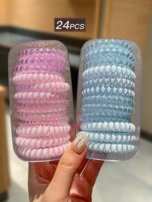 24个装女士多色螺旋发圈，高弹力发圈，甜美可爱风格，发饰，适合日常休闲和户外活动，可用作学习用品、发饰、女士配饰、发绳马尾辫头饰橡皮筋 - 彩色 - 查看 3