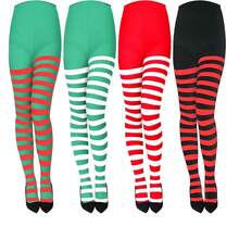 1 件节日装饰蝴蝶结条纹圣诞绒球过膝袜，女士长袜，适合表演、服装、圣诞派对万圣节