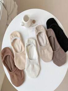 5/6/10 Pairs Women Meiade Color Simple Versatile Low-Cut Breathable Invisible Socks, Minimalist Slip-Resistant Non-Slip Boat Socks, Comfortable Soft Absorbent Suitable For Daily, Casual, Couple, Sport, Gift, Spring Summer, All Season