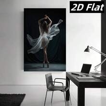 2D Flat, 1pc Ballet Girl In White Dress Elegant Dance Movement Modern Abstract Art Painting - Wrapped Wooden Frame Canvas Wall Decor, Classic Art Deco Style With Dark Blue Background, Indoor/Outdoor Hook Installation For Home, Office, Bathroom - Perfect Gift For Christmas, Halloween, Housewarming - Durable Framed Ballet Wall Art, 2D Flat, Christmas Decor - Multicolor - View 2