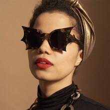 Women's Fashion Bat Glasses - Halloween Costume And Music Festival Accessories With Decorative Lenses, Lightweight Plastic Frame, Square Design Suitable For Parties And Daily Wear - 2025 New European And American Style, Halloween Costumes, Party Accessories - 豹紋鏡框灰色鏡片 - 查看 2