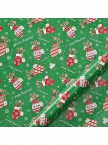 8张圣诞印花包装纸，50*70厘米，铜版纸，适合礼品包装，朋友礼物，节日包装，耐用纸质材料，圣诞树和驯鹿设计 - 彩色 - 查看 9