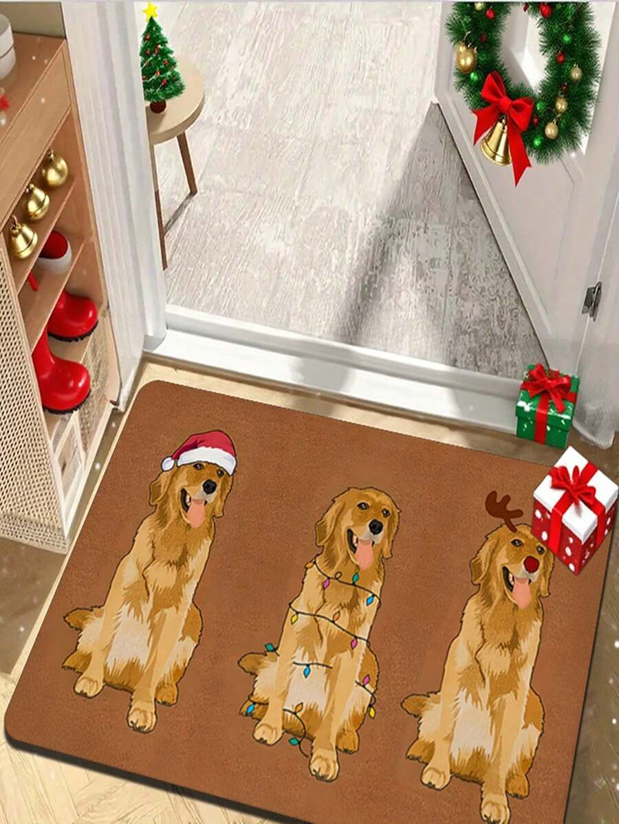 1/2 Pcs Christmas Golden Retriever Doormat - Cute Doormat, Suitable For Kitchen/Living Room/Bathroom/Entryway And Living Room Holiday Decor - Multicolor - View 1