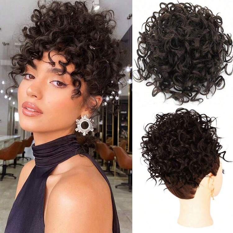 Curly Ponytail Extension 1pc Elegant Short Curly Ponytail Extension 8 Inch Elastic Drawstring Messy Bun, Quality Synthetic Hair For Damaged Hair, Easy To Apply, Daily Use, Halloween - Multicolor - View 15