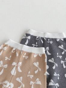 韩国INS风秋季女宝宝针织提花卫衣套装带蝴蝶结长裤两件套 - 杏色 - 查看 5