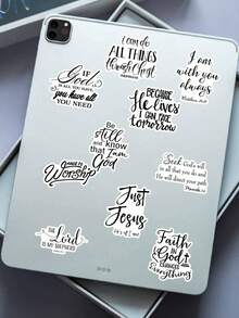 51张黑白书法PET材质基督教圣经经文贴纸 - 励志信仰贴纸，适用于圣经日记、剪贴簿和基督教礼品 - 黑色 - 查看 6