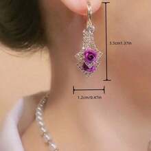 Fashionable And Elegant Red And Purple Rose Earrings, The Best Daily Gift For Ladies' Parties And Banquets, Two Styles Available - 紫色 - 查看 3