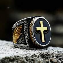 1pc Stainless Steel Cast Praying Hand Ring, 1pc Titanium Steel Cross Resin Filled Ring