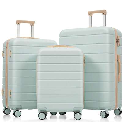  Flieks Luggage Set Hard-Shell Trolley Suitcase Set School Trip Basic Equipment For Student Dormitory, Student Basic Equipment For University, Robust Travel Cases And Suit Bags Hand Luggage Set Travel Suitcase, 4 Wheels, ABS Material, TSA Lock