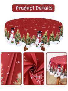 Toalha de mesa de Natal com estampa de boneco de neve e árvore de Natal, 1 peça, 2 tamanhos disponíveis, capa de mesa redonda e retangular de poliéster durável, decoração de mesa para festa de Natal, decoração de cozinha festiva, decoração para casa, presente de Natal, decorações de Natal, decoração de Ano Novo 2026 - Multicolorido - Ver 9