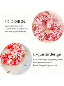 1 张心形樱花 3D 贺卡，适合感恩节、母亲节、生日、情人节、婚礼、周年纪念、圣诞节，包括 7 英寸 X 5 英寸信封学校用品、返校 - 粉色 - 查看 5