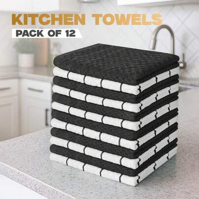 Utopia Towels Kitchen Towels [ EXPRESS DELIVERY ] – 38 * 64 Cm Black 100% Ring-Spun Cotton Dish Cloths With Dobby Weave, Super-Soft & Highly Absorbent Tea & Bar Towels, Durable, Machine-Washable & Quick-Drying For Home & Professional Use