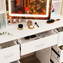 Tocador con espejo LED inteligente, 7 cajones, tocador, maquillaje y taburete - Perfect For Organizing Makeup, Skincare, Elegant Vanity|Decorative Vanity, Vanity Furniture, Compact For Small Space, Bedroom Decor Gift, Perfect Gift For Women Girls , Ideal para regalos de Navidad y Halloween. - Blanco - Ver 1