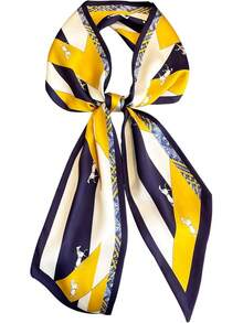 Head Scarf Hair Neck Scarves For Women Purse Bag Scarfs For Handbags Silky Long Thin Satin Headscarf Fashion - B24黃色閃電馬 - 查看 5