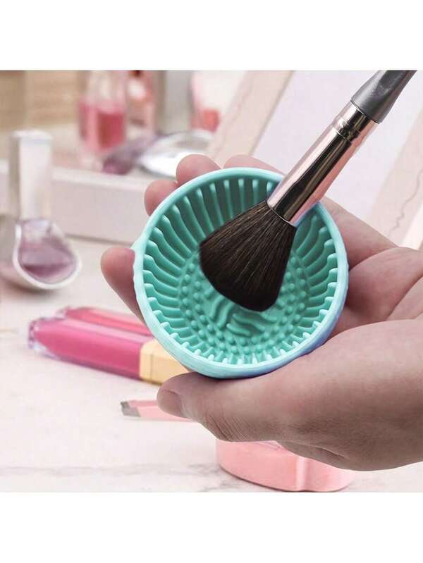 1pc Portable Silicone Makeup Brush Cleaner Bowl With Scrub Pad - Collapsible Travel Size, No Smell For All Brushes (Face, Eye, Blush), Quick Drying, Holiday & Travel Essentials, Hygienic Cleaning Tool For Women Girls