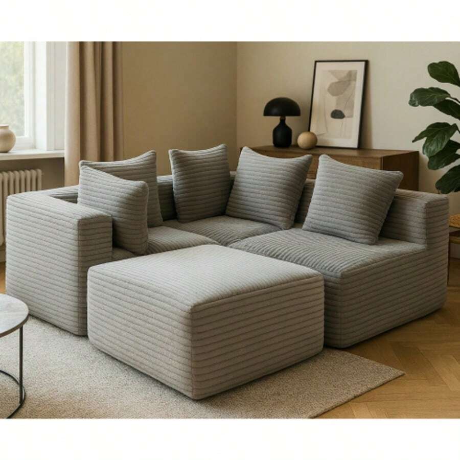 Oversized L-Shaped Modular Sofa - Modular Sofa With Soft, Deep Seat, No Assembly Required, Available In Multiple Colors, Memory Foam Cushions And Springs, Imitation Rabbit Fur Texture, Modern Living Room Furniture For Large Spaces, Space-Saving Design, Easy-To-Clean Fabric, Luxury Sofa For Apartments And Homes, Classic Minimalist Style, No Wooden Parts, Soft And Comfortable, Boneless Modular Sofa, Curved Sofa For Living Room, Single Sofa Bed Foldable, Compression Sofa - Xám - Xem 1