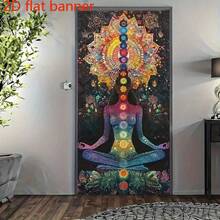1 pieza Cortina de puerta bohemia de poliéster colorida de meditación de chakra, multiusos, adecuada para vacaciones, Pascua, todo propósito, sin electricidad requerida, pancarta 2D de primavera/verano, se adapta a la decoración de cualquier habitación
