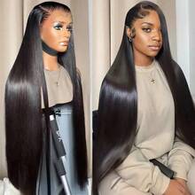 34 Inch 200% Density 13*4/13x6 HD Transparent Lace Front Wigs Pre Plucked Straight Human Hair Wigs Lace Frontal Wigs Baby Hair Natural Black - 自然色&黑色系 - 查看 7