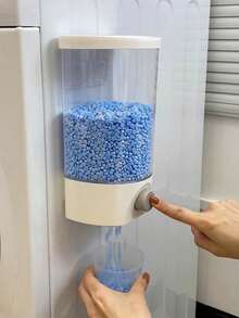 1pc Odorless Clear Plastic Laundry Gel Bead Dispenser - Push To Open, Moisture Resistant Hole-Free Home Storage Container, Laundry Fragrance Bead Organizer, Large Capacity Sealed Dispenser With Measuring Cups For Detergents, Dryer Sheets, Bath & Shower Products And Personal Care Products, Efficiently Organize Laundry Room, Bathroom Storage