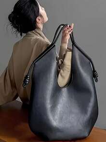 女士超大号腋下手提包，全新秋冬设计，大容量，单肩包，暗黑摇滚风格，四季皆宜 - 黑色 - 查看 2