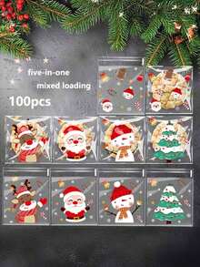 50/100pcs Christmas Treat Bags - Self-Sealing, Disposable Opp Candy & Cookie Pouches With Festive Cartoon Designs For Holiday Gifting - Multi-specification - View 9