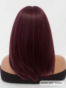 优雅的 16 英寸刘海红色中长直发鲍勃假发 - 耐热合成头发，哑光丝绸，适合初学者，易于护理，适合女性日常佩戴派对假发，万圣节圣诞节角色扮演街头时尚假发 - 中紫紅色 - 查看 3