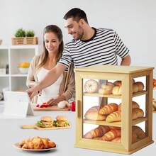 Bread Box,Pastry Display Case,Bread Holder For Kitchen Counter, Wooden Large Capacity Bread Storage Bin Breadbox Organizer For Kitchen Counter Corner(Raw Wood) - Gỗ thô - Xem 4