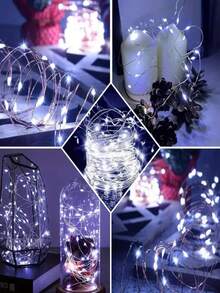 1 Lichterkette mit LED-Feenlichtern, weiße Farbe, batteriebetriebene Kupferdrahtlichterkette, geeignet als Geschenk, für Schlafzimmer, Weihnachten, Partys, Hochzeiten, Tischdekoration, Halloween, Sträuße, Gartendekoration, 1m/3m/5m (Batterien nicht enthalten)
