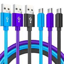 三条装 USB Type-C 快速充电数据线，长度分别为 3.3 英尺/6.6 英尺/9.9 英尺，USB A 转 USB-C 高速充电线，兼容 Galaxy S24、S23、S22、S21、S20 Ultra、S20+、Note 20、Note 10、Note 10、Note 9 Plus、Note 12、Note 11、Note 252、Note 10 ...1、Note 12、Note 11、Note 12、Note 11、Note 152 等安卓智能手机，以及 OnePlus、Pixel 6、Pixel 5、Pixel 4、Pixel 4a、Pixel 3a XL、Vivo、Oppo、Redmi 等手机。 - (黑色+藍色+紫色) - 查看 7