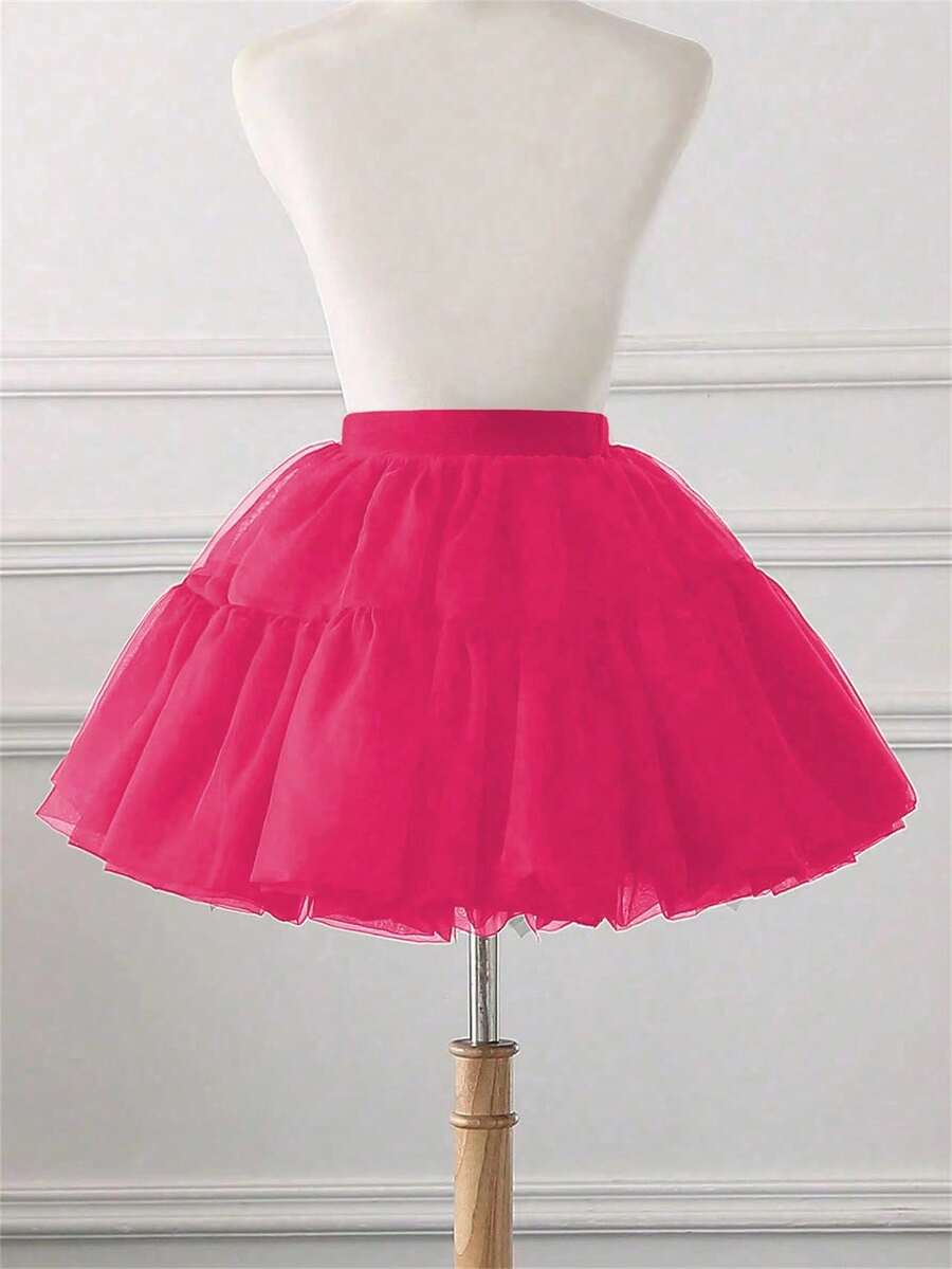 Young Girl Tulle Puff Skirt, Children Cosplay Dress, Ballet Dance Dress - Hot Pink - View 1