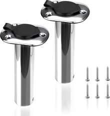 2 Paquetes de Soportes para Cañas de Pescar, Soporte de Caña de Acero Inoxidable para Barco con Tapas de PVC y Tubos Internos, Soportes para Cañas de Pescar para Barco Marino, Yate, Barco de Pesca - 90 grados - Ver 10