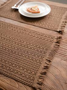 1 pieza Camino de mesa estilo vintage americano, unicolor caqui tejido con borlas naturales, rectangular para mesa de café, soporte de TV, fiesta, cumpleaños, decoración de mesa de comedor, para todas las estaciones, decoración de otoño, decoración de la habitación