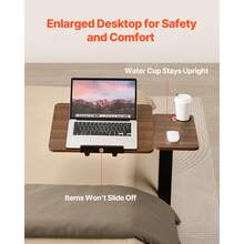 Overbed Table, Mobile Bed Side Table With Flip Desktop And 4 Wheels, Height & Angle Adjustable Rolling Laptop Desk With Cup Holder, Portable Over Bed Desk For Home, Office, Study, Wood + Black - 黑色 - 查看 4