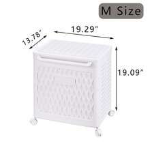 VECELO White Laundry Hamper With Wheels & Lid - 2-Section Rolling Storage Basket, Lockable Casters For Home Closet Organizer, 19x14x19 Inch - trắng - Xem 9