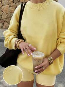 Women's Knitwear Pullover Sweater Long Sleeve Rib-Knit Regular Fit Soft Feel Warm Fall Casual Top - Yellow - View 3